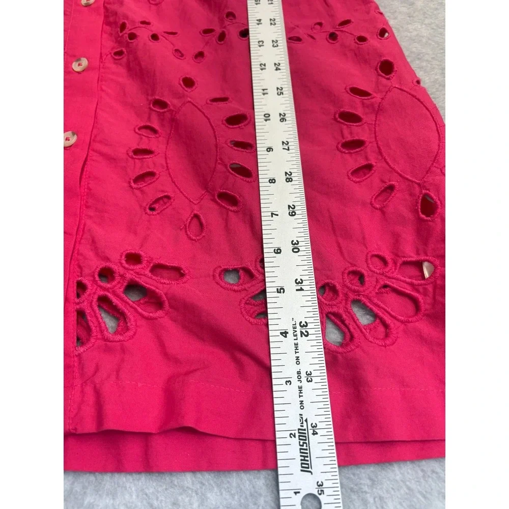 Anthropologie Shirt Dress Womens Medium Pink Button Up Eyelet Puff Sleeve Boho